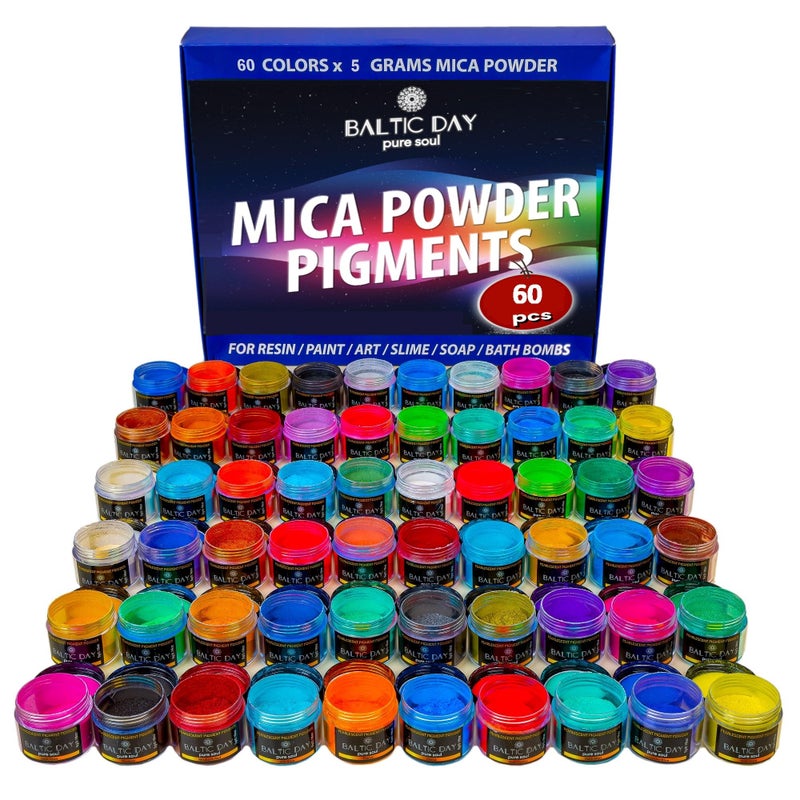 BALTIC DAY - Mica Powder, 60 Jars of Mica Powder for Epoxy Resin Set - Epoxy Resin Color Pigment Powder - Pigments for Soap Making, Candle, Slime, Car Freshies - Image 1